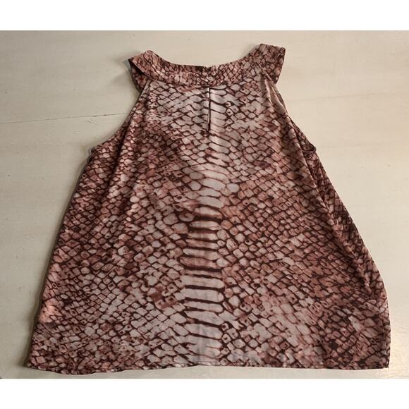 Kenar Sleeveless Top Brown Snakeskin Print Heavily Wood Beaded Neckline XL - Picture 6 of 9